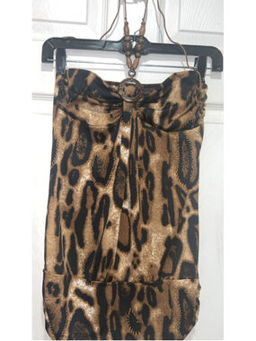 Women's Mystery Leopard Print Tank Top M Brown Black